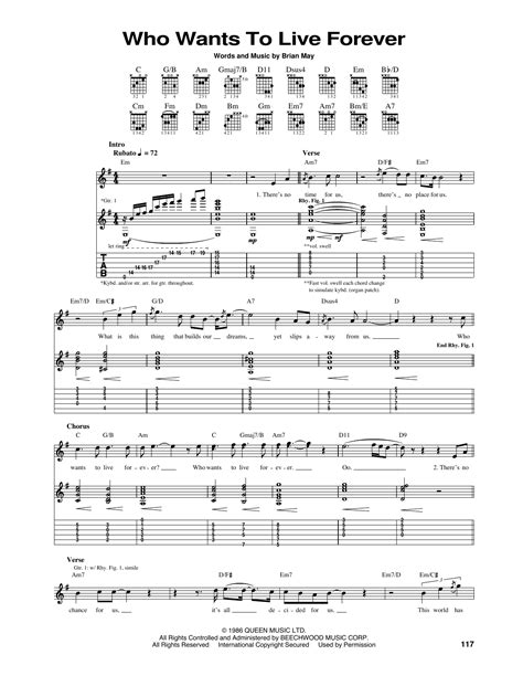 Who Wants To Live Forever Sheet Music Queen Guitar Tab