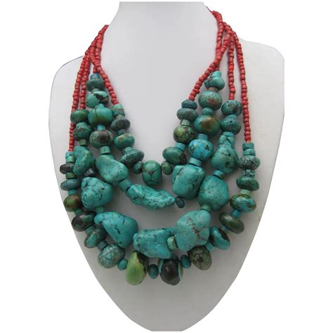 Loaded Turquoise Red Coral Necklace C Red Coral Necklace Coral