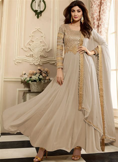 Light Grey Georgette Floor Length Anarkali Suit Salwar Kameez Designer Collection