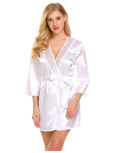 Avidlove Women Sexy Lingerie 321 Sleeve Belted Satin Robe Nightwear