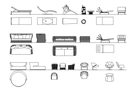 A selection of free cad blocks featuring loungers bbq fire pits and more. Dynamic outdoor lounge furniture blocks cad drawing details dwg file - Cadbull