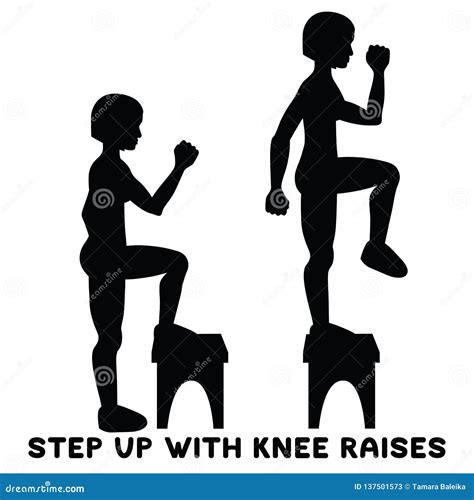 step up with a knee raise exercise for women home workout guidance outline illustration cartoon