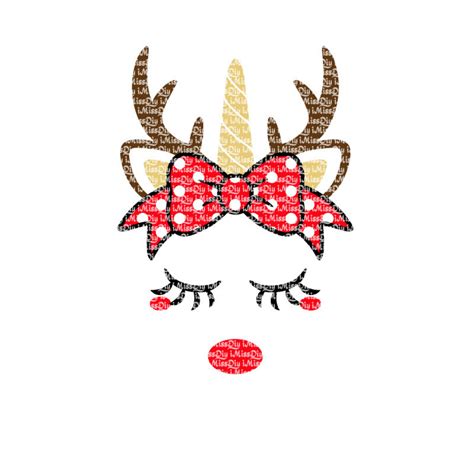 Christmas Reindeer Svg Unicorn Deer Head Svg Face Horn Cute Etsy