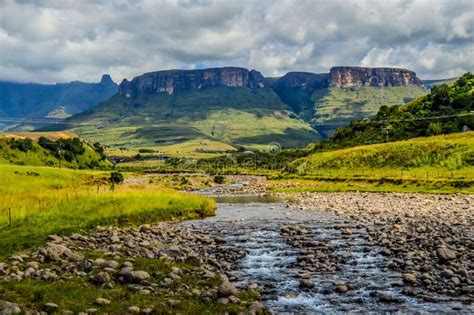 Royal Amphitheatre Of Drakensberg On A Cloudy Overcast Day Stock Image