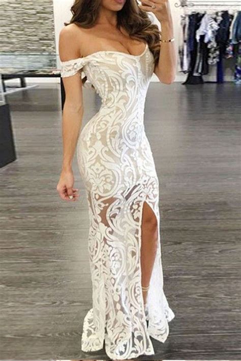 Mermaid Off The Shoulder Long White Lace Prom Formal Evening Party