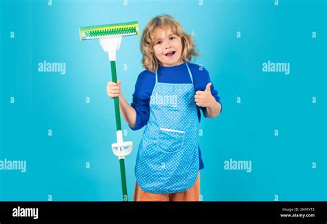 Child Doing Housework Child Use Duster And Gloves For Cleaning Funny