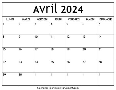 Calendrier Avril 2024 à Imprimer Time Management Tools By Axnent