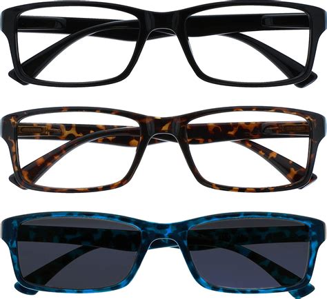 The Reading Glasses Company Black Brown Tortoiseshell Readers With Blue Sun Reader Value 3 Pack