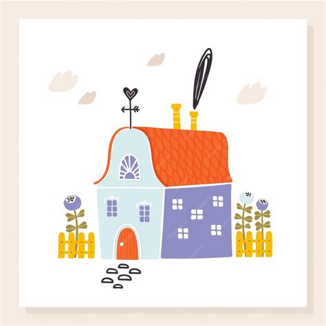 Premium Vector Hand Drawn Cartoon House With A Fence Garden Weathervane Vector Flat Illustration