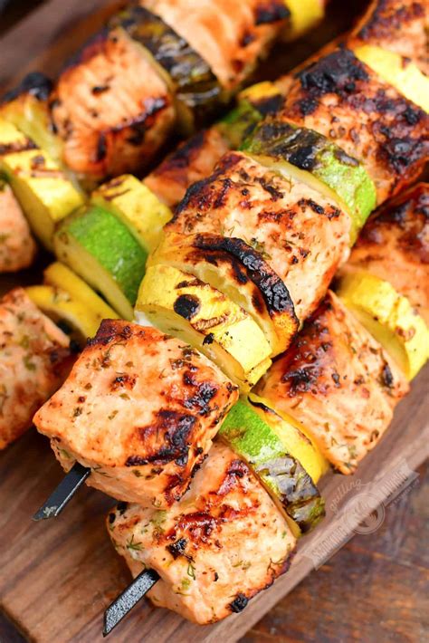 Grilled Salmon Kebabs Easy Grilled Salmon With Lemon Garlic And Herbs