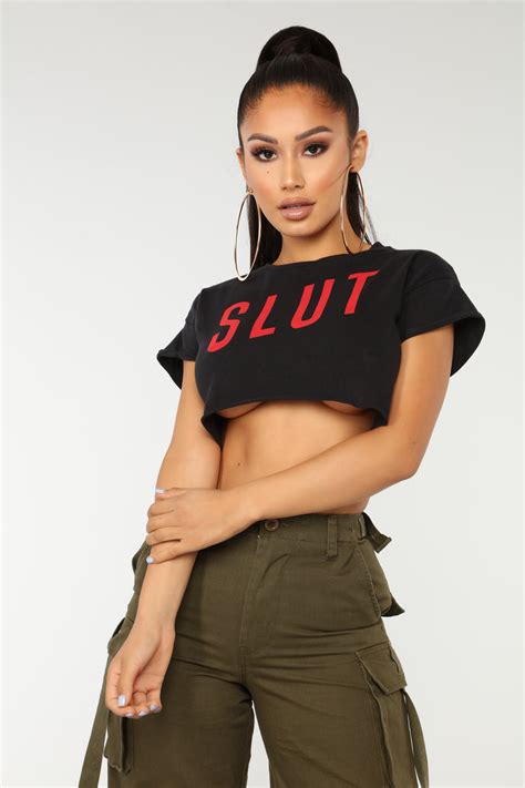 Slut Crop Top Blackred Fashion Nova Graphic Tees Fashion Nova