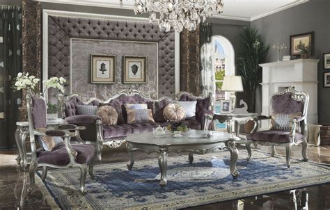 Luxurious Victorian Amethyst Fabric Carved Platinum 3pc Livingroom