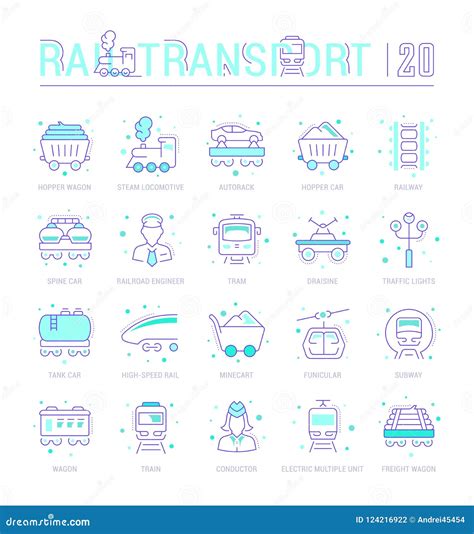 Set Blue Line Icons Of Rail Transport Stock Illustration Illustration