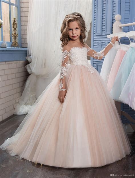 Simple Long Sleeves Lace Flower Girl Dress Ball Gown For Child Bohogown