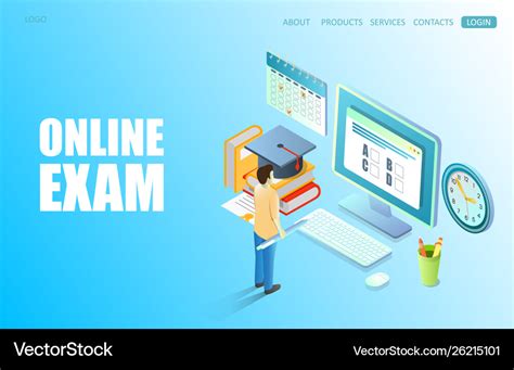 Online Exam Website Landing Page Design Royalty Free Vector