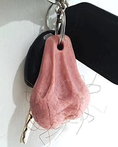 Hairy Silicone Testicle Ballsack Nuts Keyring Keychain By