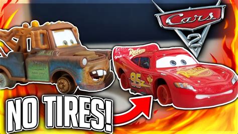 Disney Pixar Cars 2 Mater And Lightning Mcqueen W No Tires Diecast