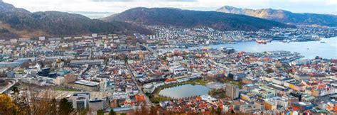 Bergen City Aerial View Wide Panorama Stock Image Image Of Hill