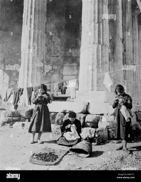 Greek Refugee Women Doing Needlework In Front Of The Temple Of Theseus Athens 1922 They Were
