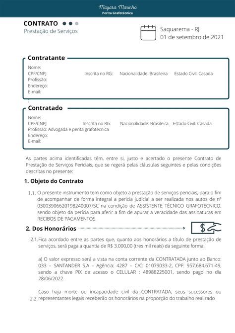 Modelo de Contrato de Prestação de serviço em formato VISUAL LAW MAYARA CARLA MARINHO DA SILVA