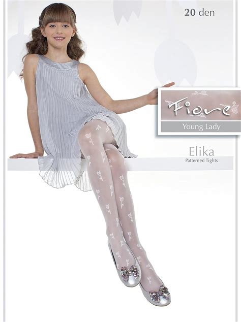 Fiore Girls White Tights 20 Denier Patterned With Flowers Style Elika