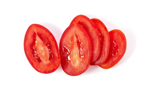 Stack Of Tomato Slices On White Background Stock Image Image Of Macro