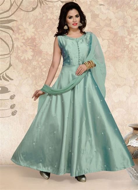 Delisa indian/pakistani bollywood party wear long anarkali gown for womens lt new. Powder Blue Taffeta Silk Partywear Anarkali Style Suit ...