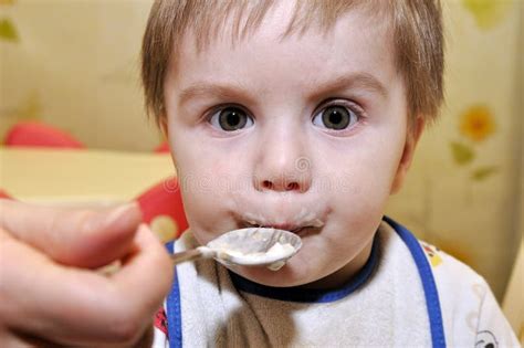 Cute Baby Eat Porridge Stock Photo Image Of Active Feed 29416190
