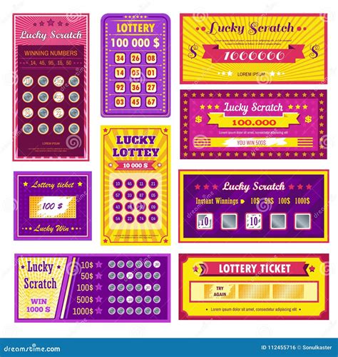 Lottery Tickets Lucky Scratch Bright Glossy Templates Set Stock Vector