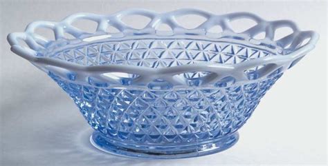 Imperial Glass Ohio Laced Edge Blue Opalescent Katy Round Bowl