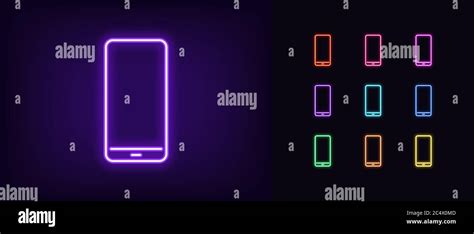 Neon Phone Icon Glowing Neon Cellphone Sign Set Of Isolated