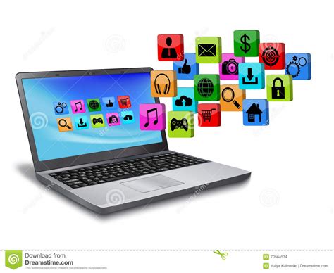 Computer programming software developer software engineering application software software development, internet computer technology, silver flat screen monitor png clipart. Ordinateur Portable Avec L'icône D'application Image stock ...