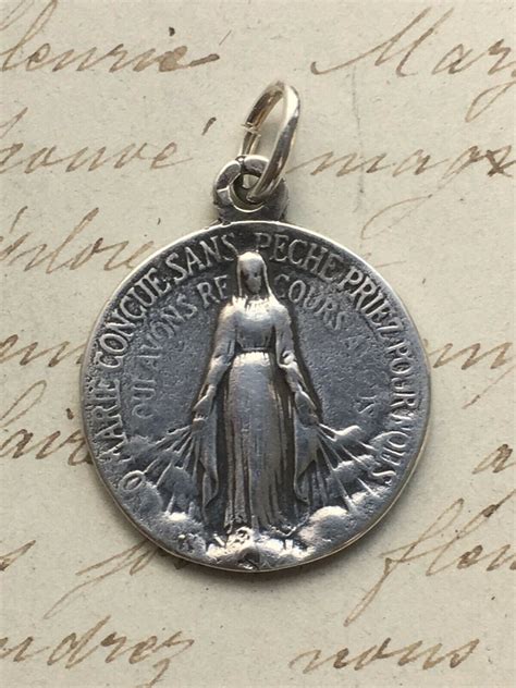Miraculous Virgin Mary Medal Sterling Silver Antique Replica