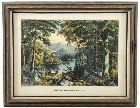 Lot Currier And Ives The Woods In Autumn Print
