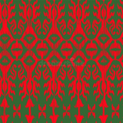 Vector Seamless Ikat Pattern Traditional Green And Red Stock Vector