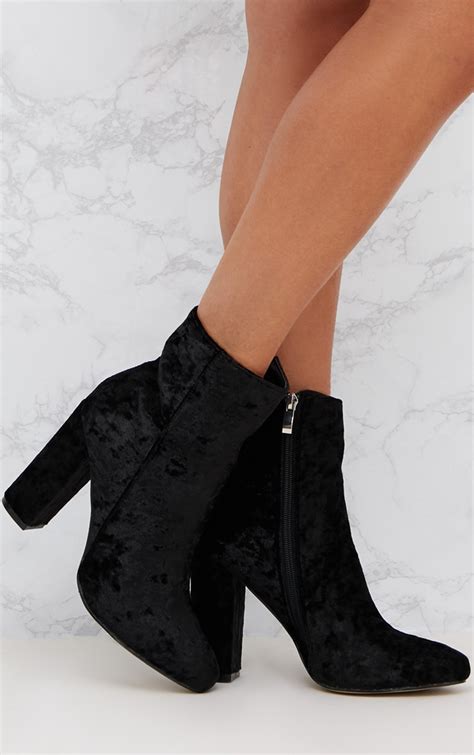black crushed velvet ankle boots prettylittlething ca