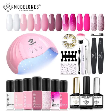 Jual Modelones Pink Colors Gel Nail Polish Kit With W Uv Light
