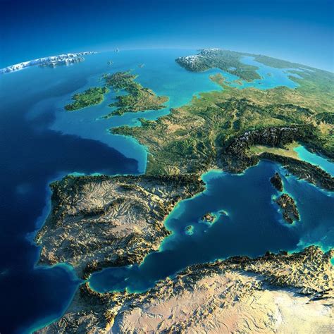 Europe Relief Map Earth From Space Satellite Image