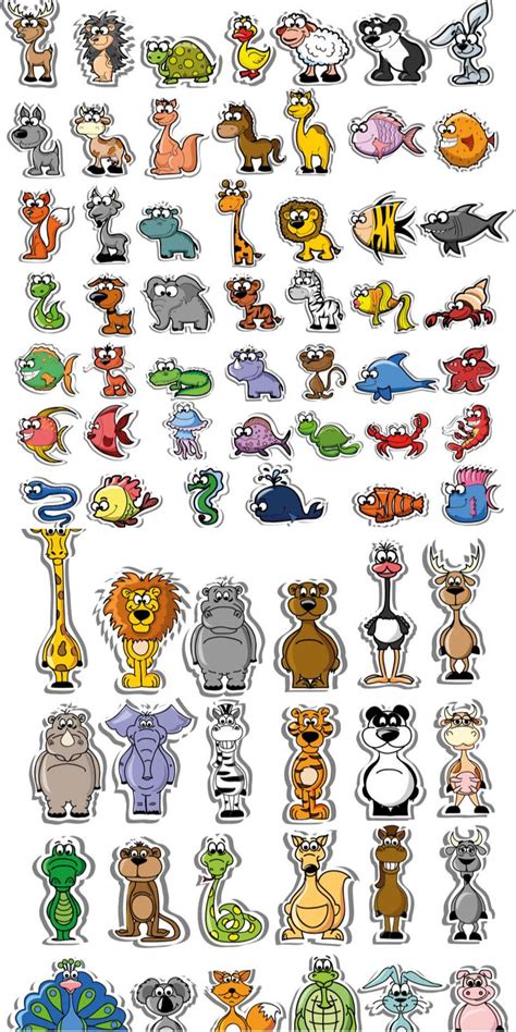 Animal Clip Art Funny Cartoon Animals Labels Vector