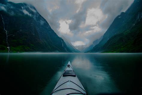 Landscape Nature Kayaks Fjord Mountain Mist Clouds Creeks