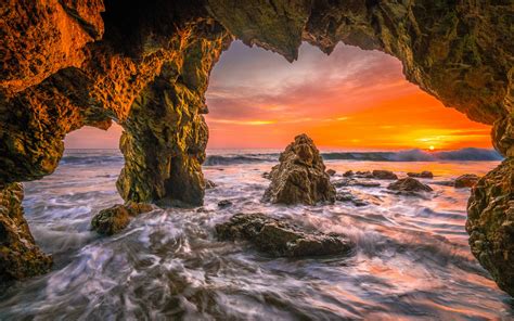 Ocean Cave At Sunset Hd Wallpaper Background Image 2560x1600 Id