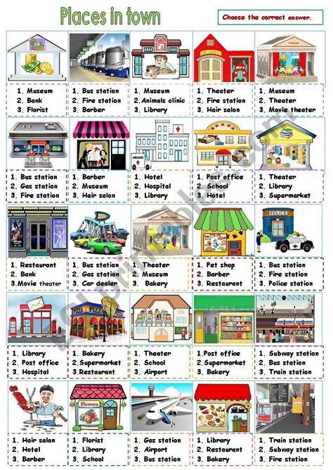 Places In Town Part ESL Worksheet By Sunshinenikki Learn English Words English Study
