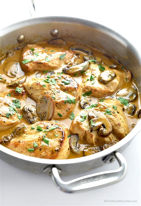 Lightly grease the bottom of a medium size casserole dish with cooking spray and set aside. Chicken Breasts with Mushroom Cream Sauce Recipe | She ...