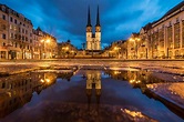 Puddle of Halle - Towers of Halle (Saale) reflected in a puddle Would ...
