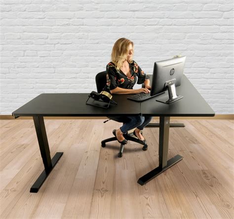 Electric Corner Desk Frame L Shaped 3 Leg Sit Stand Desk With Triple M