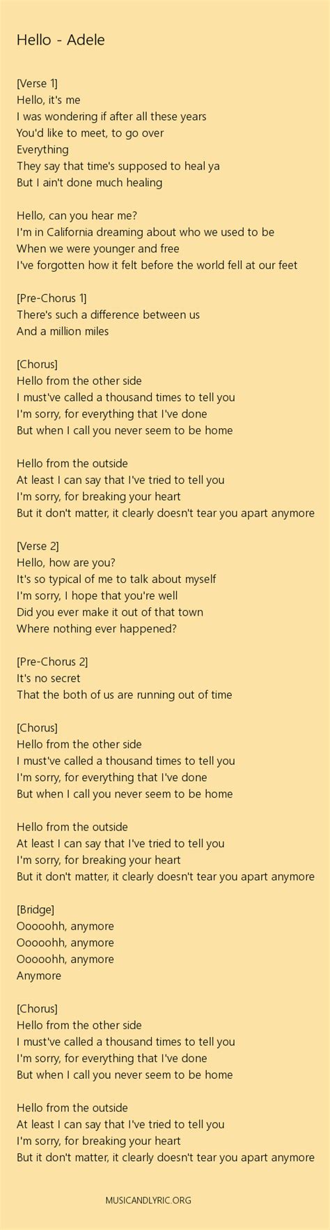 5 / 5 1723 мнений. Adele - Hello lyrics, pdf - Musicandlyrics | Adele hello ...