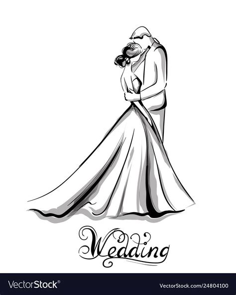 Wedding Couple Silhouette Line Art Royalty Free Vector Image