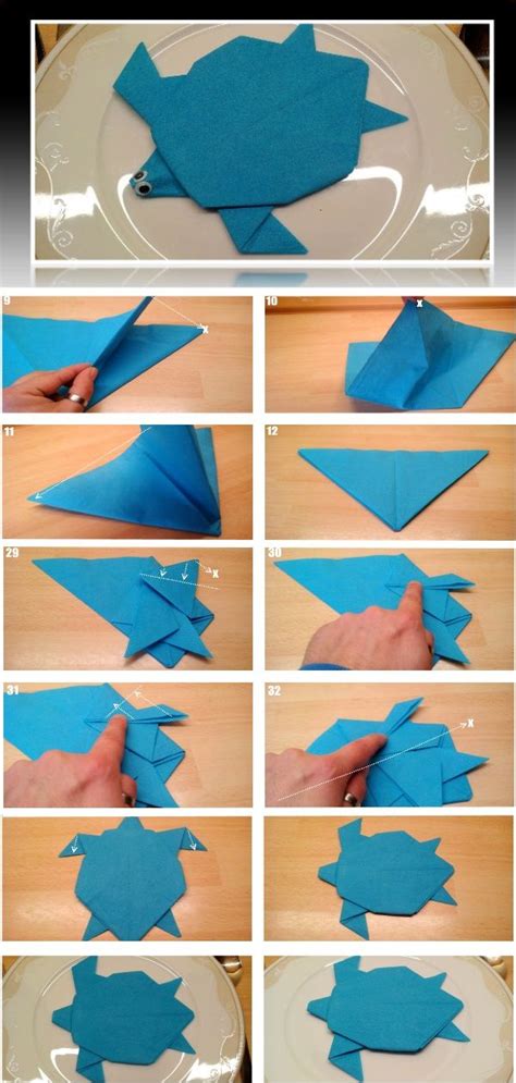 Meist benötigst du nur ein einziges blatt papier, um ein modell zu falten. Servietten falten einfach 👈 - Schildkröte Turtle Tier ...