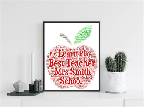 Personalised A4 Best Teacher Apple School Childrens Print Etsy