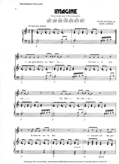 Free Printable Piano Sheet Music Imagine John Lennon